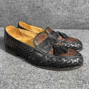 Zelli Handcrafted Italy Mens Black Brown Woven Leather Tassel Loafer Shoes 11W